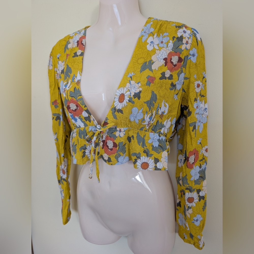 Aritzia Sunday Best Tie Front Retro Floral Print Blouse Top XS - Picture 8 of 16